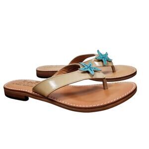 Juno Shoe Girl Maya Jeweled Starfish Thong Sandals EU 38 US 8 Leather Tan Shoe